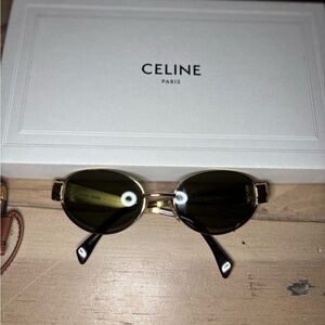 Celine Oval Tromphe Gold and Black Sunglasses